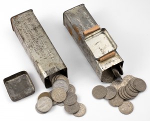 II RP i PRL, zestaw monet w pudełkach z epoki
