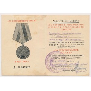 Legitymacja do Medalu Za wyzwolenie Pragi