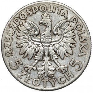 Głowa Kobiety 5 złotych 1932 ze znakiem, Warszawa - rzadkie