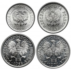 50 groszy, 1 i 2 złote 1949-1958 (4szt)