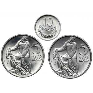 10 groszy i 5 złotych 1961-1974 Rybak (3szt)