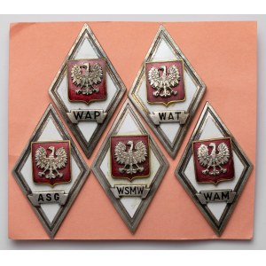 PRL, zestaw odznak absolwenckich (5szt)