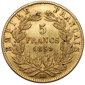 France, Napoleon III, 5 francs 1859-BB, Strasbourg