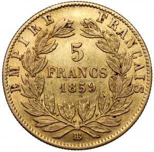 Francja, Napoleon III, 5 franków 1859-BB, Strasburg