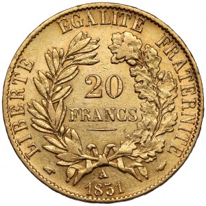 Francja, 20 franków 1851-A, Paryż