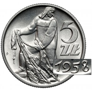 5 złotych 1958 Rybak - wąska ósemka