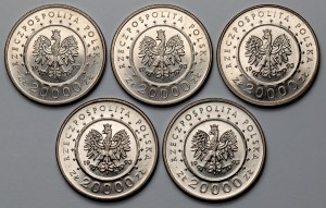 20.000 złotych 1993 Zamek w Łańcucie, zestaw (5szt)