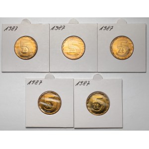 5 złotych 1987, zestaw (5szt)