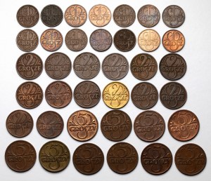 1 - 5 groszy 1923-1939, zestaw (38szt)