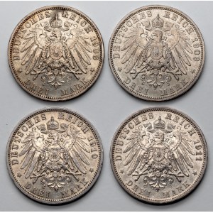 Niemcy, 3 marki 1908-1911, zestaw (4szt)