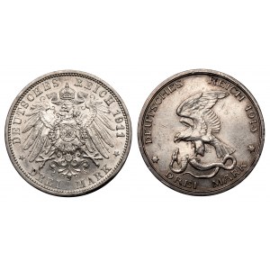 Niemcy, 3 marki 1911-1913, zestaw (2szt)