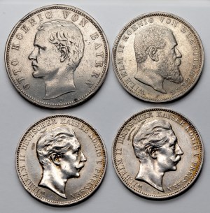 Niemcy, 3 i 5 marki 1907-1911, zestaw (4szt)