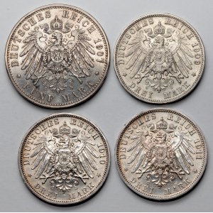 Deutschland, 3 and 5 mark 1907-1911, Satz (4Stk)