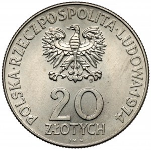 Próba MIEDZIONIKIEL 20 złotych 1974 XXV lat RWPG - bez deseniu