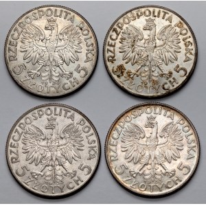 Głowa Kobiety 5 złotych 1933, zestaw (4szt)