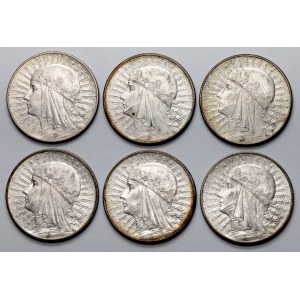 Głowa Kobiety 5 złotych 1932 bz, Londyn, zestaw (6szt)