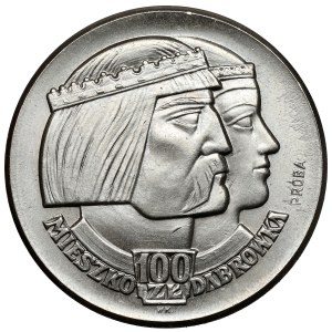 Próba NIKIEL 100 złotych 1960 Mieszko... - głowy - mały orzeł