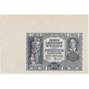 20 złotych 1940 - bez poddruku, serii i numeru - szerokie marginesy