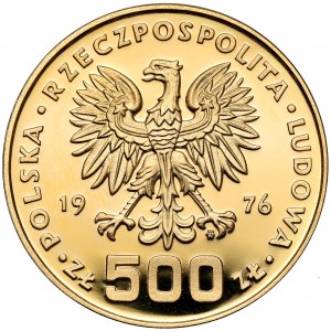 Próba ZŁOTO 500 złotych 1976 Pułaski na wprost - TECHNOLOGICZNA