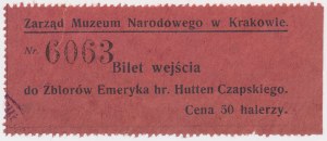 Bilet wejścia do Zbiorów Emeryka hr. Hutten Czapskiego, 50 halerzy