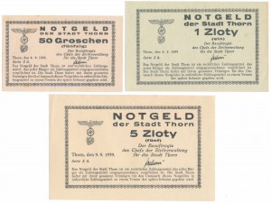 Thorn (Toruń), 50 gr, 1 i 5 zł 1939 - zestaw (3szt)