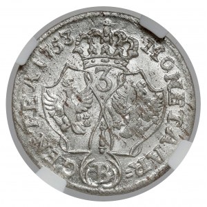 Silesia, Frederick II the Great, 3 krajcara 1753-B, Wrocław