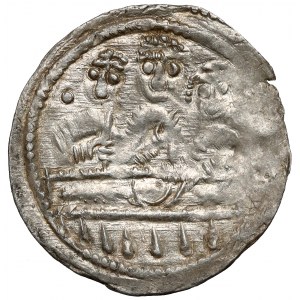 Boleslaw IV the Curly, Denarius - Three behind the table - letter E