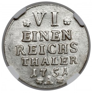 Prussia, Frederick II, 1/6 thaler 1751-A