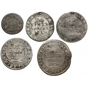 August II. der Starke und August III. von Sachsen - Silbermünzensatz (5 Stück)