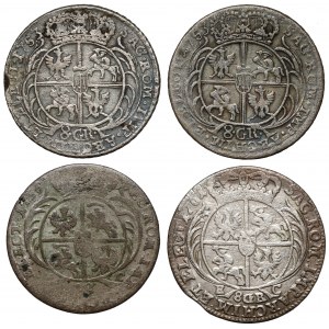 August III Saxon, Orts and two-coin coins - including RARE 1761 (4pc)