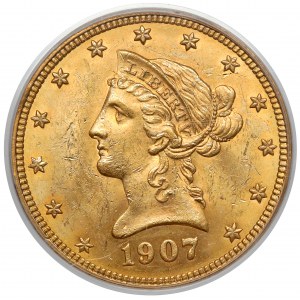 USA, $10 1907 - Freiheitskopf