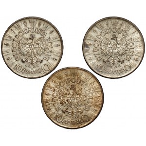 Pilsudski 10 gold 1935, 1936 and 1937 (3pcs)