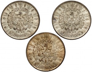Piłsudski 10 złotych 1935, 1936 i 1937 (3szt)