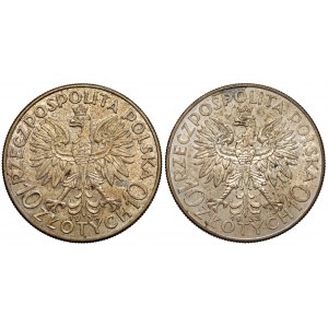 Głowa Kobiety 10 złotych 1932 bz (Londyn) i 1933 (2szt)