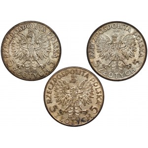 Głowa Kobiety 5 złotych 1932-1933 (3szt)