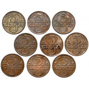 5 groszy 1923-1939, zestaw (9szt)