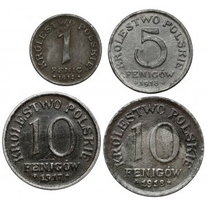Königreich Polen, 1, 5 und 10 Pfennige 1917-1918 (4 St.)