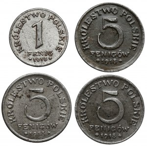 Königreich Polen, 1 und 5 Pfennige 1918 (4 St.)