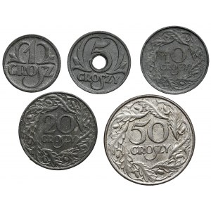 General Government, 1-50 pennies 1923-1939, set (5pcs)