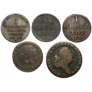 XIX wiek, zestaw monet miedzianych (5szt)