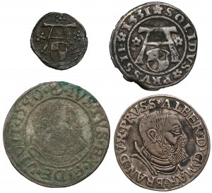 Prusy, Albrecht Hohenzollern, od denara do trojaka (4szt)