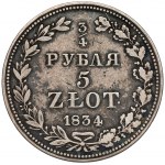 3/4 Rubel = 5 Zloty 1834 MW, Warschau - RARE