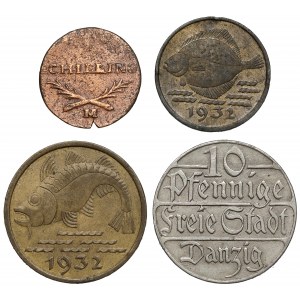 Freie Stadt Danzig, Szeląg, 5 und 10 fenig 1812-1932 (4pc)