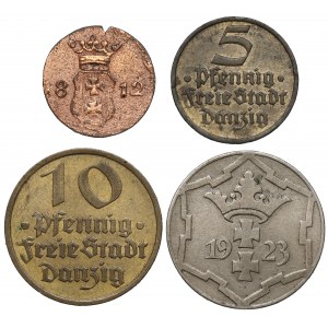 Wolne Miasto Gdańsk, Szeląg, 5 i 10 fenigów 1812-1932 (4szt)