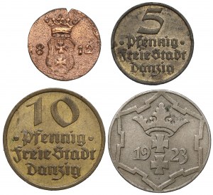 Free City of Danzig, Shelag, 5 and 10 fenigs 1812-1932 (4pc)