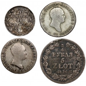 From 20 pennies to 5 zlotys 1816-1842, Warsaw (4pc)