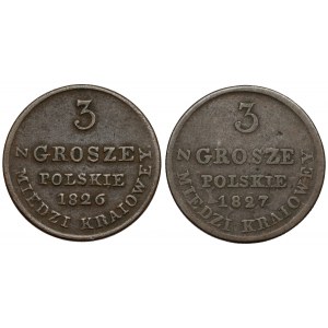 3 pennies 1826 and 1827 from MIEDZI.... (2pcs)