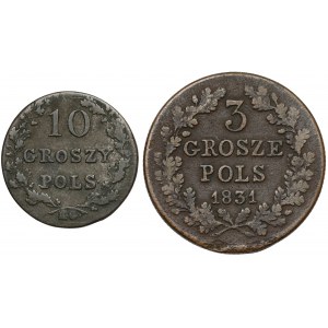 Powstanie Listopadowe 3 i 10 groszy 1831 (2szt)