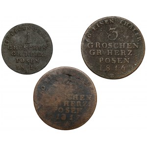 Großherzogtum Posen, 1 und 3 Pfennige 1816-1817 (3Stück)