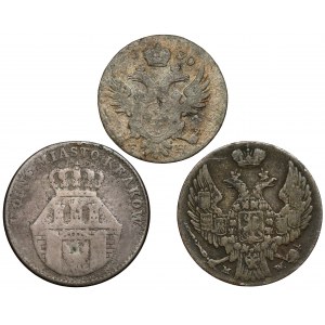 5 i 10 groszy 1830-1840, w tym WM Kraków, zestaw (3szt)